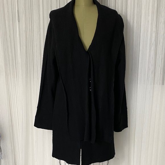 Alison Sheri Sweaters - Alison Sheri Elegant Black Women's Boiled Wool Sweater Wide Collar Details XL